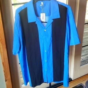Coofandy Blue/Black Casual Button-Down‎ Untuck It Sz. XXL Bowling Shirt